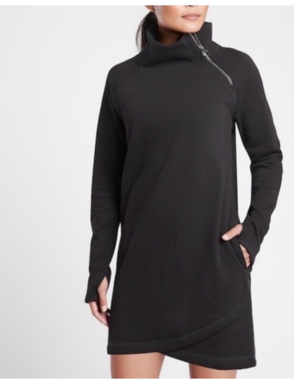 Althea Cozy Karma ASYM Sweatshirt Dress Black Asymmetrical Zip Neck Plus Size 2x